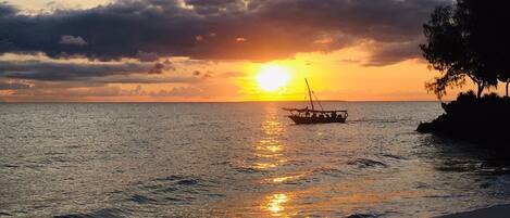 On the beach, white sand, beach bar