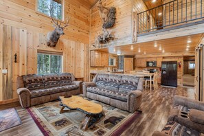 Smart TV, fireplace, foosball