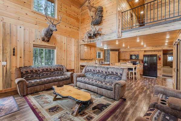 Smart TV, fireplace, foosball