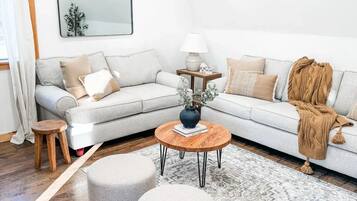 Smart TV, fireplace, music library