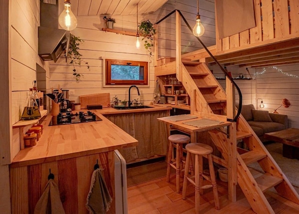 Fridge, oven, stovetop, coffee/tea maker