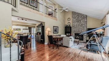 Smart TV, fireplace, DVD player