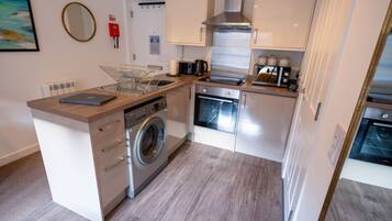 Fridge, microwave, oven, toaster