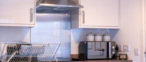 Fridge, microwave, oven, toaster