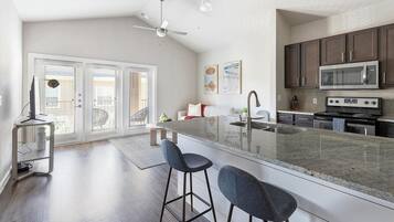 Fridge, dining tables