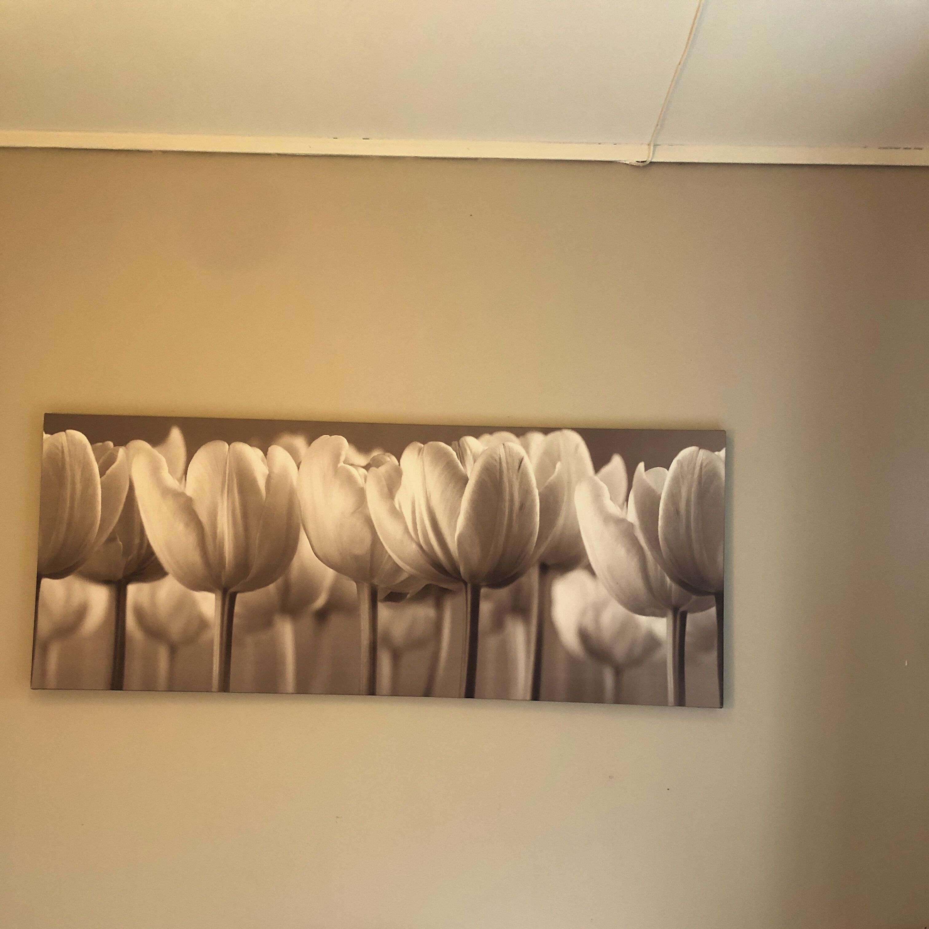 Ein Wandbild mit stilisierten Tulpen.