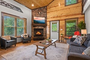 TV, fireplace, foosball