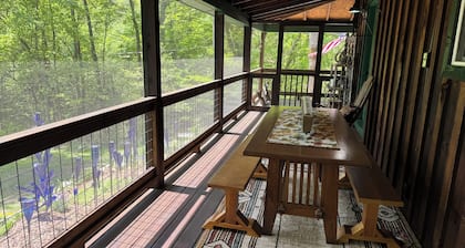 Hilltop Retreat- quiet and private, hot tub and 20 acres of wilderness.