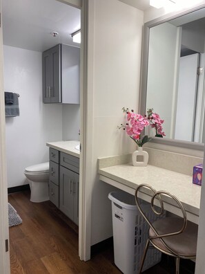 Hair dryer, towels, toilet paper