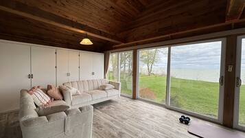 Een smart-tv, een open haard, videogames en boeken