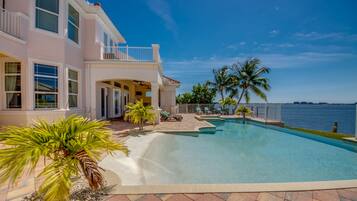 Enjoy a refreshing swim in the large pool with ocean views from the spacious patio area.