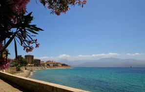 A coastal cityscape with a clear blue sea, a stone promenade, and buildings in the background. - Lovely home in AFA with house a panoramic view (AFA)