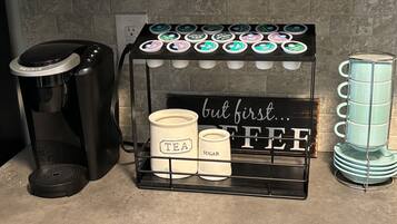 Coffee station with 17 coffee pods for your enjoyment. Flavors vary.