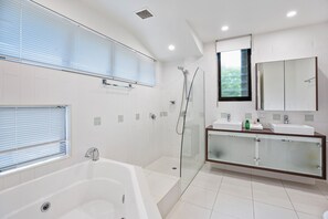 Hair dryer, towels, toilet paper