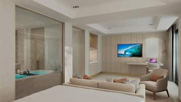 Egyptian cotton sheets, premium bedding, down comforters, minibar