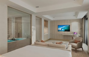Egyptian cotton sheets, premium bedding, down duvets, minibar