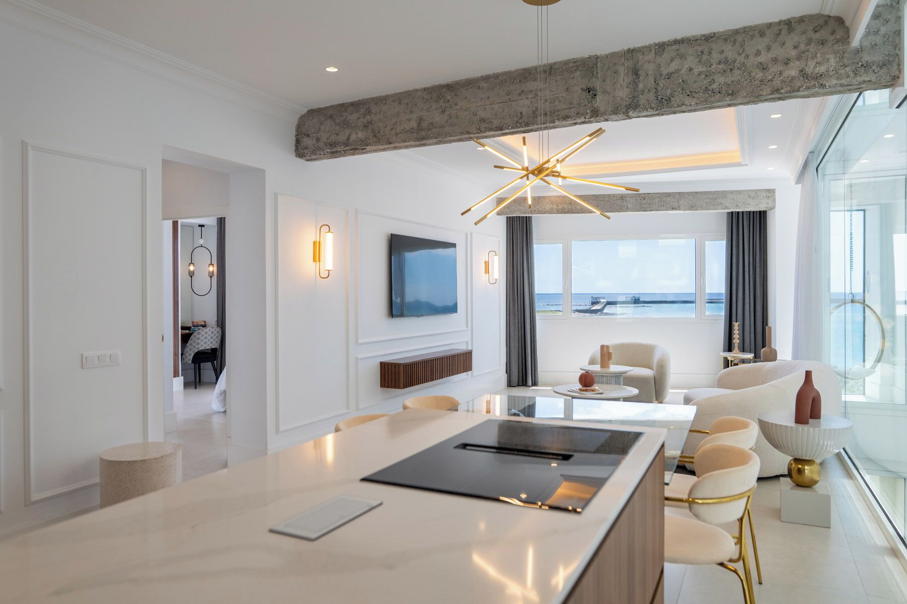 Deluxe Suite, 2 Bedrooms, Sea View | Living area | 40-inch Smart TV with satellite channels