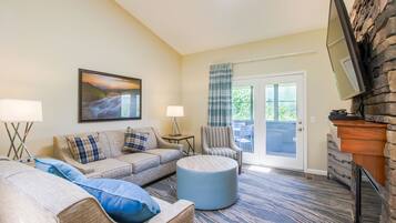 Télévision, cheminée, lecteur de DVD