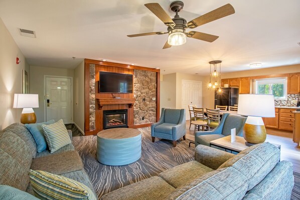 TV, fireplace, DVD player