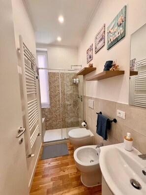 Dusche, Haartrockner, Bidet, Handtücher