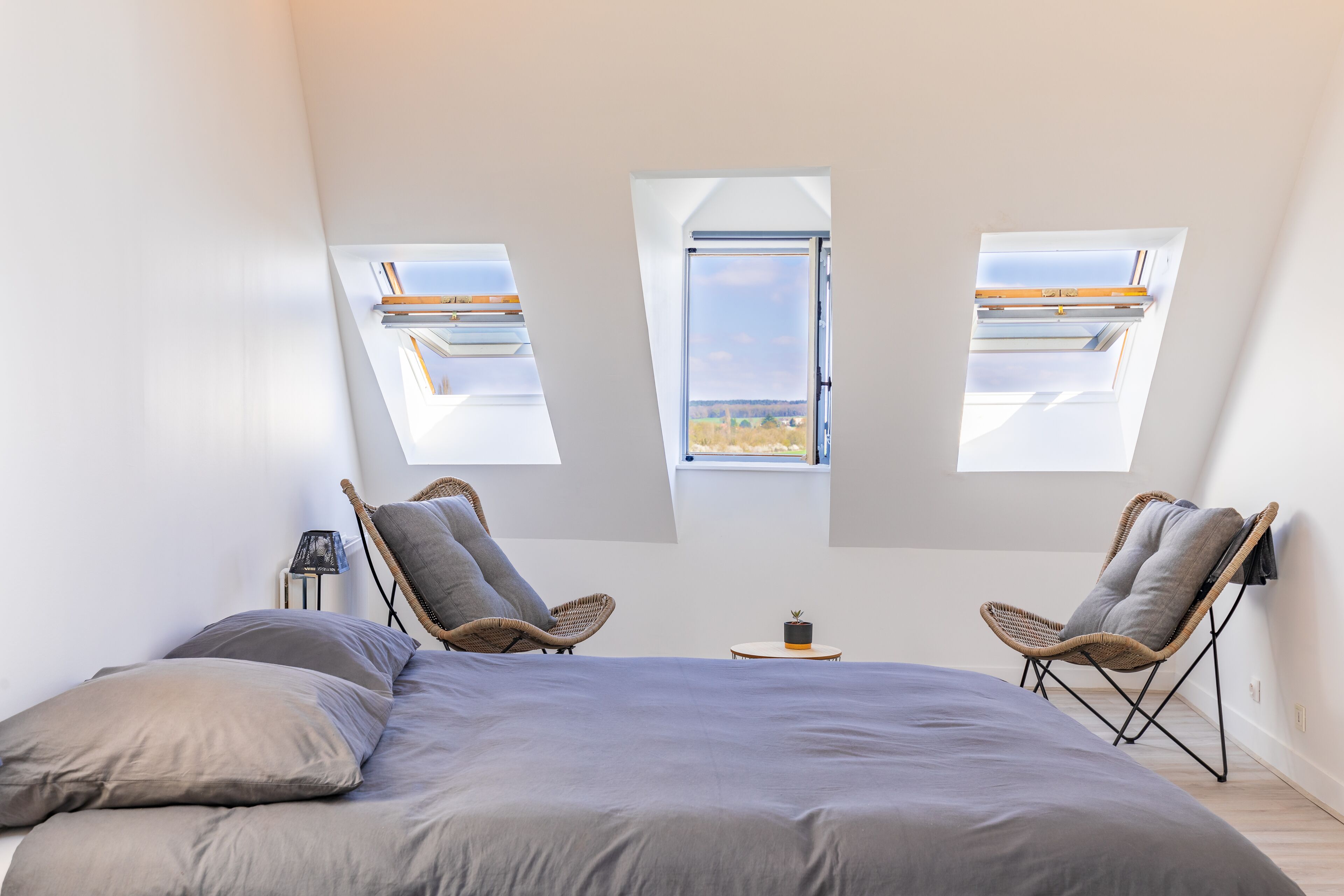 2 chambres, bureau, fer et planche à repasser, lit parapluie