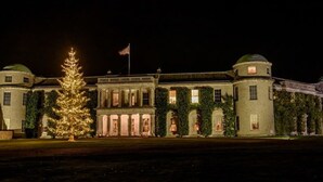 En stor, historisk bygning med en midterste indgang, søjler og et flag.