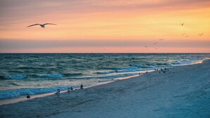 A beach with waves and birds flying. - Private Heated Pool, Fire Pit, 3 King Beds, 3 Min. Walk to the Beach, Dog Fri... (Gulf Shores)