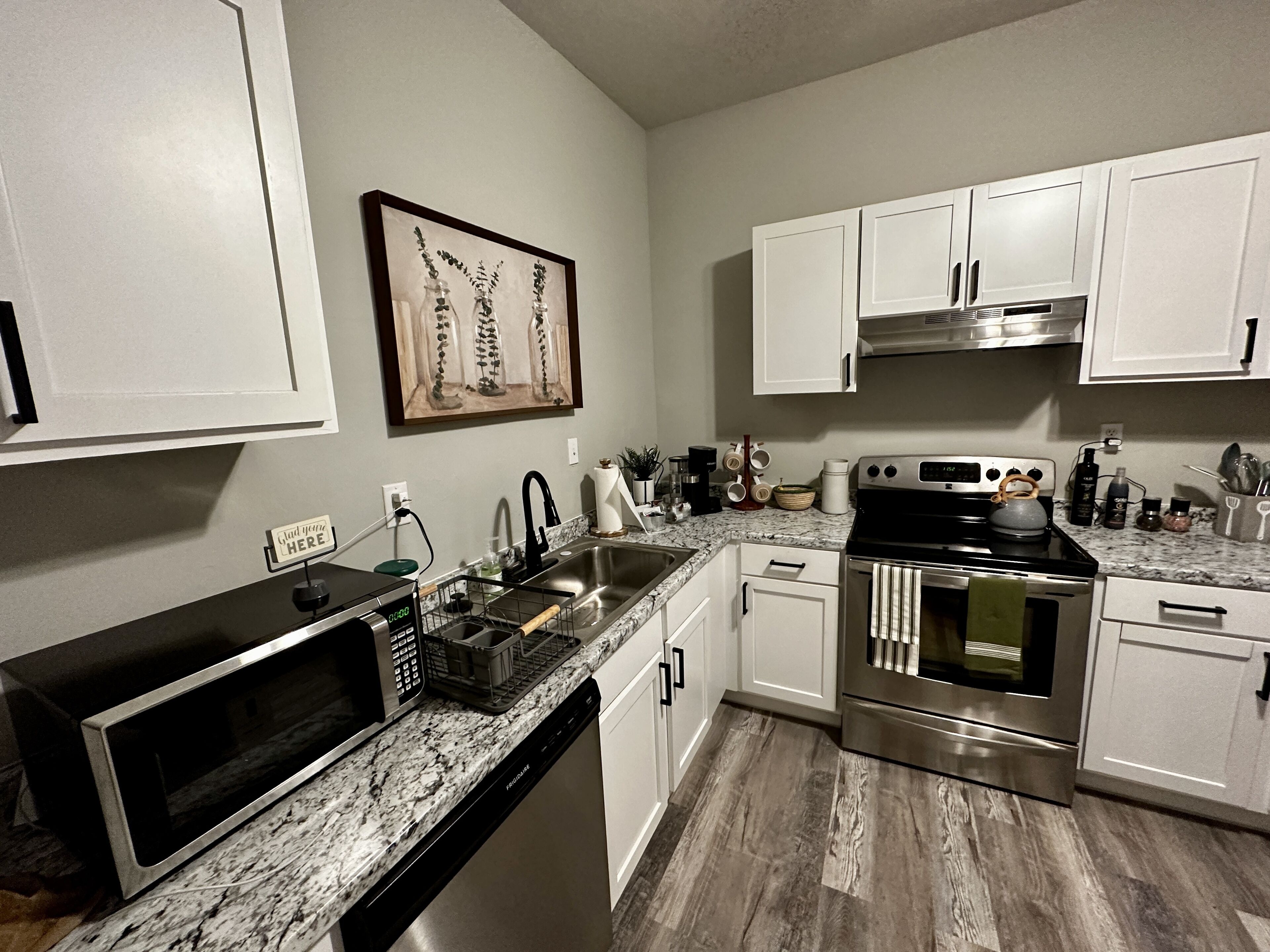 Fridge, microwave, dishwasher, toaster