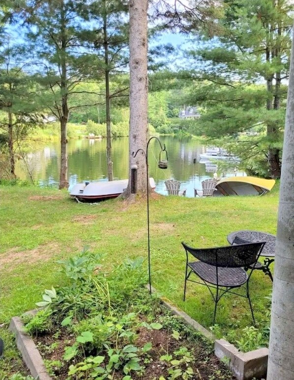 Un cadre paisible au bord du lac, avec une pelouse, un hamac et une petite tente.