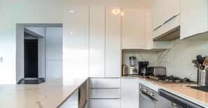 Fridge, microwave, oven, dishwasher