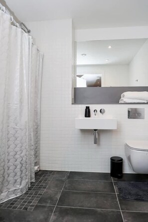 Apartment | Bathroom | Shower, hair dryer, towels