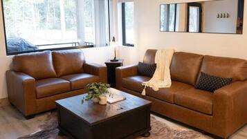 Smart TV, fireplace, foosball