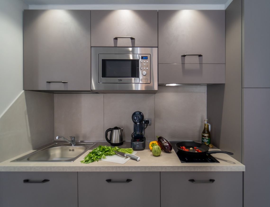 Réfrigérateur, micro-ondes, plaque de cuisson, lave-vaisselle