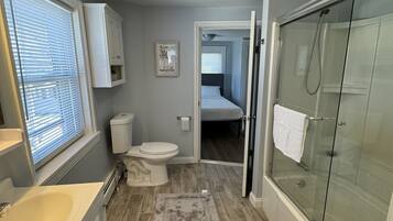 Hair dryer, towels, toilet paper
