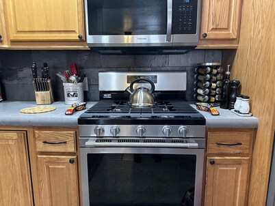 Cozy pet friendly house with a great outdoor space, and fully stocked kitchen.  