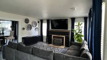 Smart TV, fireplace, video games, books