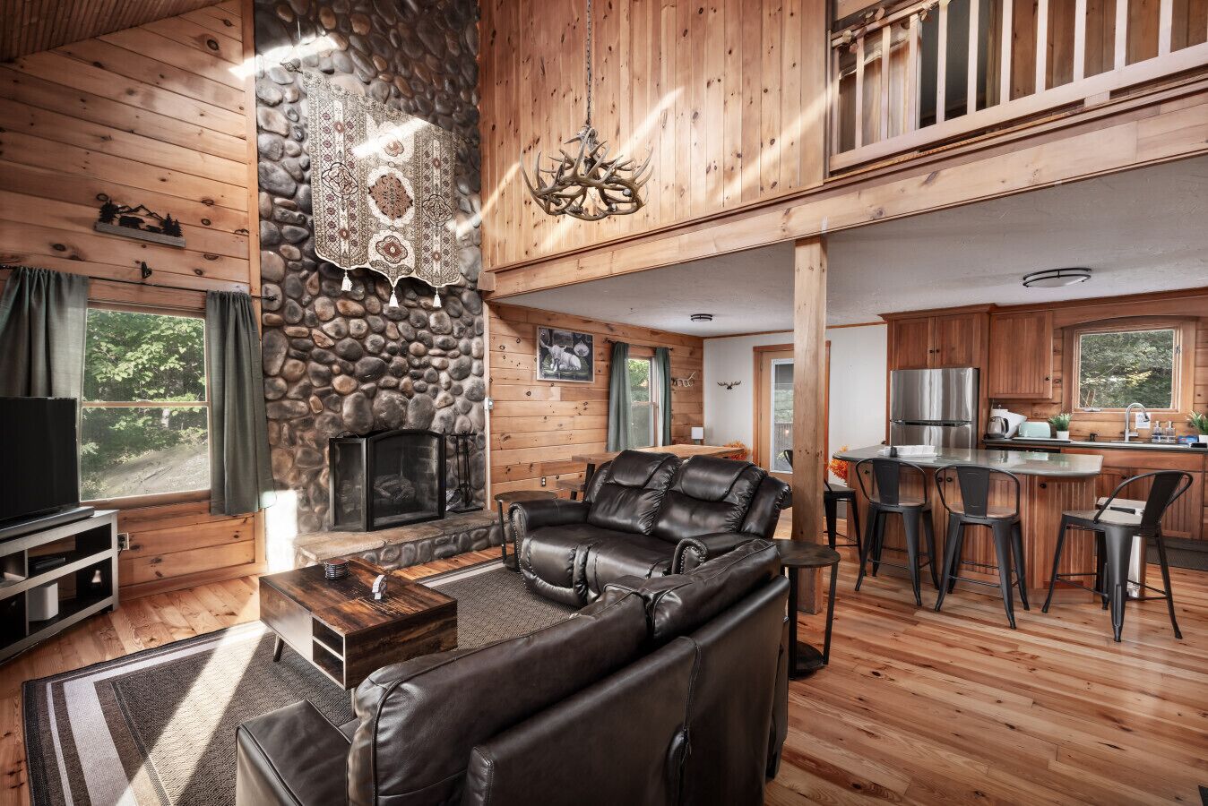 Télévision, cheminée, espaces bureaux