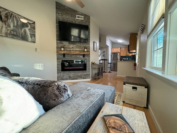 TV, fireplace