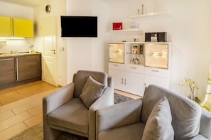 TV, DVD player, stereo - Apartment 'Ferienwohnung Landegge' with Private Terrace, Private Garden and Wi-Fi (Norden)