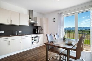 Fridge, oven, stovetop, dishwasher - 'Apartment 1' with Lake View, Shared Garden and Wi-Fi (Kressbronn am Bodensee)