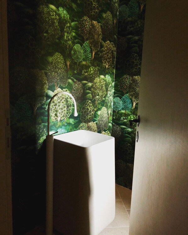 Shower, hair dryer, bidet, towels
