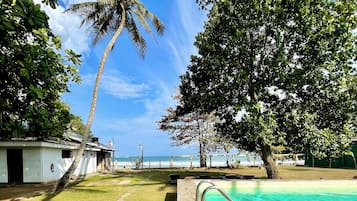 Outdoor pool, pool umbrellas, pool loungers