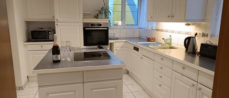 Geladeira, micro-ondas, fogão, lava-louças