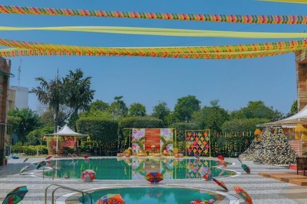 Outdoor pool, sun loungers