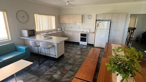 Microwave, toaster, cookware/dishes/utensils