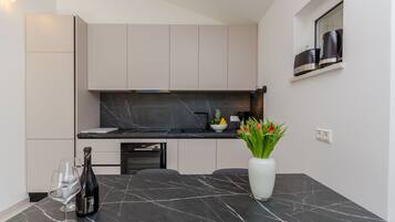 Apartment (A2) | Private kitchen | Oven, electric kettle, toaster