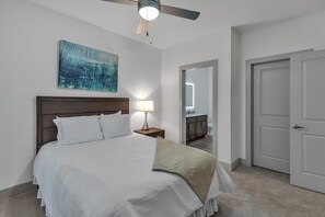 1 bedroom, desk, iron/ironing board, bed sheets