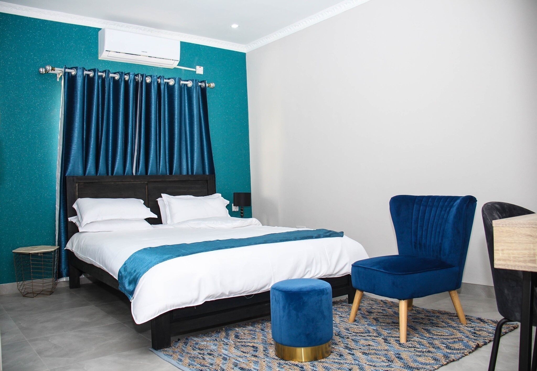 Individually decorated, individually furnished, desk, laptop workspace