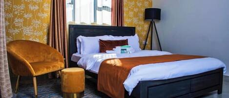 Individually decorated, individually furnished, desk, laptop workspace