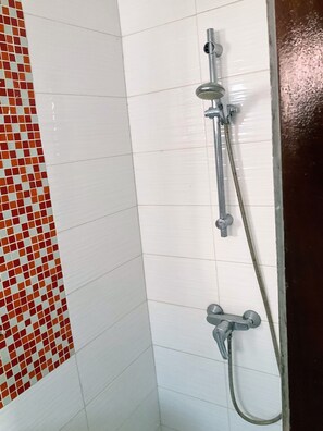 Douche, serviettes fournies, papier toilette